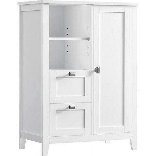 VASAGLE 2 Drawers Bathroom Floor Storage Cabinet, Bathroom Cabinet Freestanding,Kitchen Cabinet with Open Compartment Adjustable Shelves 11.8 x 21.7 x 31.5 Inches White