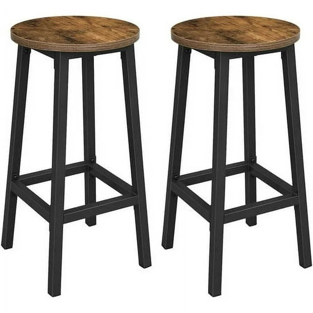 VASAGLE 2 Pack Bar Stools, Bar Chairs, Steel Frame, 25.6'' Tall, for Kitchen, Rustic Brown and Black