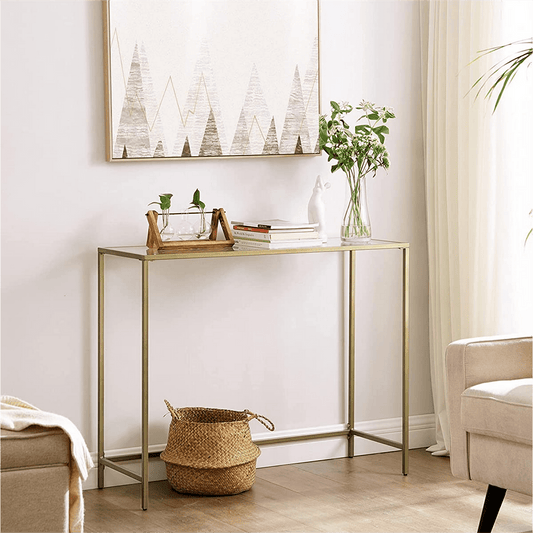 VASAGLE 39.4" Console Table Sofa Table Gold Glass Entryway Table Console Vanity Modern for Entryway Living Room