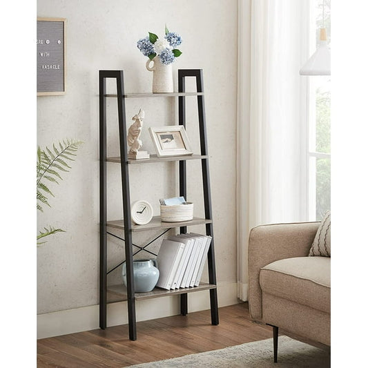 VASAGLE 4-Tier Ladder Shelf Ladder Bookshelf Bookcase Storage Rack with Steel Frame Greige and Black