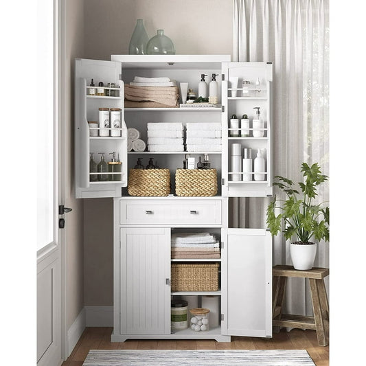 VASAGLE 71.9 Inch Kitchen Pantry Storage Cabinet - Tall Freestanding Cupboard with 1 Large Drawer 6 Hanging Shelves for Dining Room Living Room, Laundry White