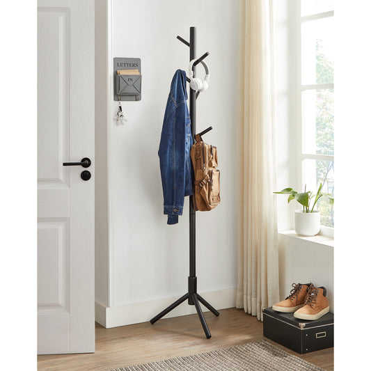 VASAGLE 8 Hooks Solid Wood Coat Rack Free Standing Coat Rack Tree-Shaped Coat Rack for Living Room Bedroom Black