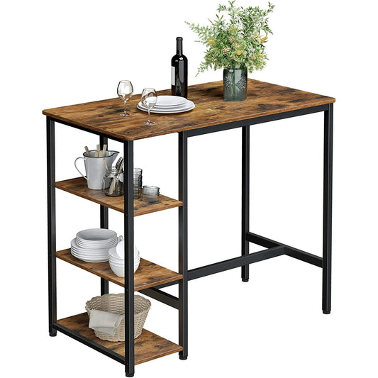 VASAGLE ALINRU ULBT11X Dining High Table with 3 Storage Shelves, Computer Desk, Industrial Bar with Stable Steel Frame, for Kitchen, Dining Room, Living Room, Rustic Brown