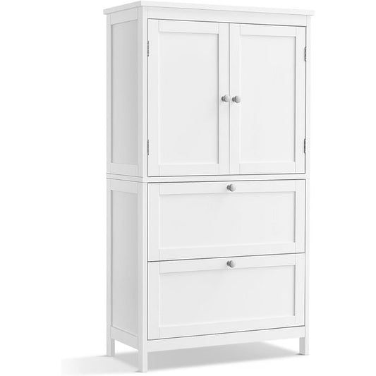 VASAGLE Bathroom Floor Storage Cabinet with 4 Doors Bathroom Storage Unit Freestanding Cabinet Adjustable Shelves 11.8 x 23.6 x 43.3 Inches White