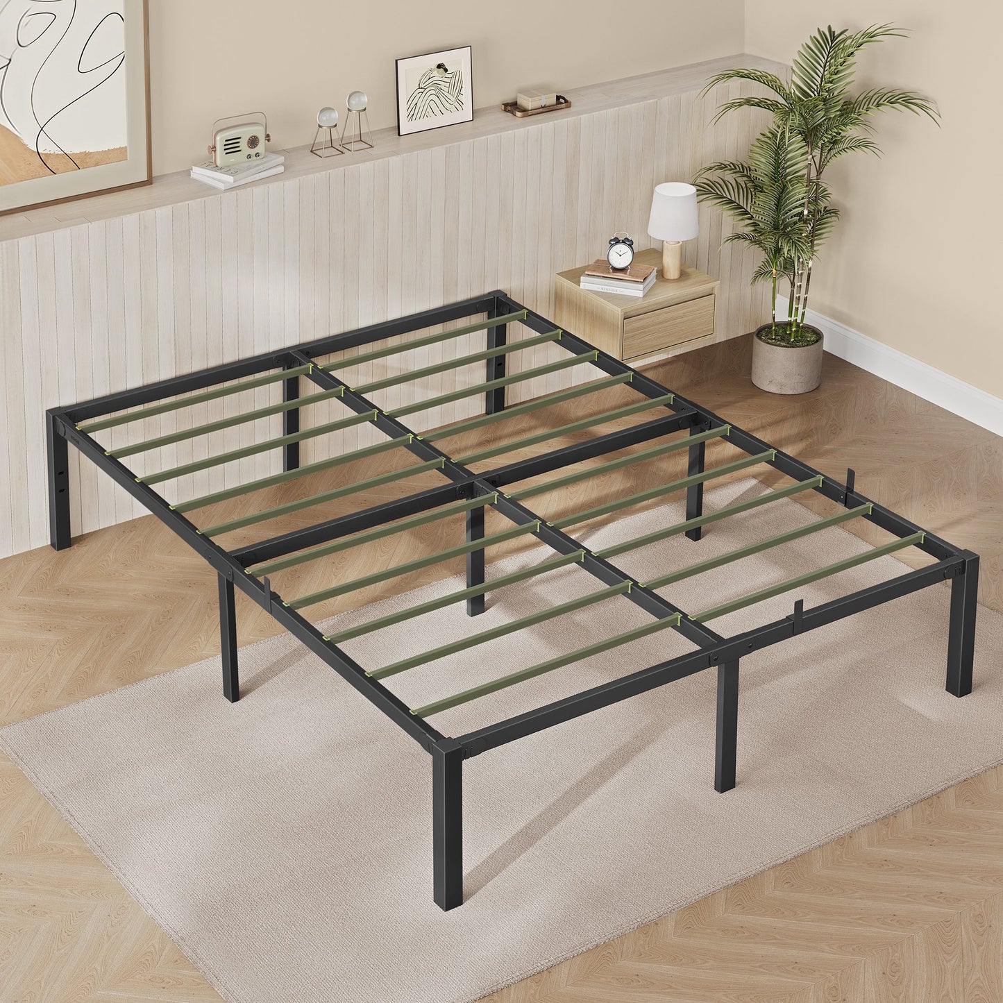 Robust Metal Queen Bed Frame - Easy Assembly, Noise-Free, 1500 lb Capacity, No Box Spring Required