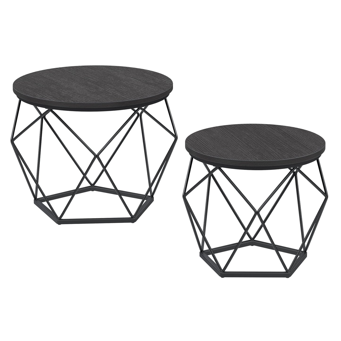 VASAGLE Small Coffee Table Set of 2 Round Coffee Table with Steel Frame Side End Table Charcoal Gray and Ink Black