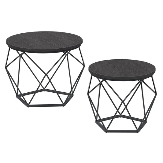 VASAGLE Small Coffee Table Set of 2 Round Coffee Table with Steel Frame Side End Table Charcoal Gray and Ink Black