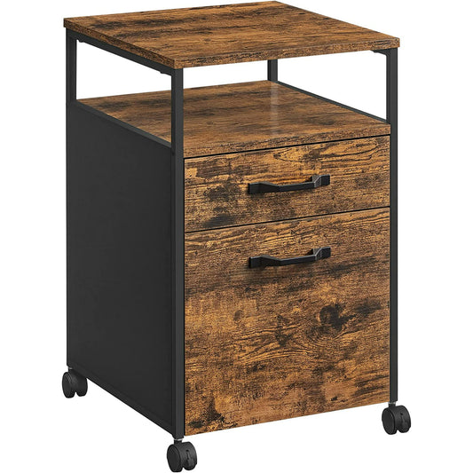 VASAGLE File Cabinet Mobile Filing Cabinet with Wheels 2 Drawers Open Shelf for Office Rustic Brown and Black