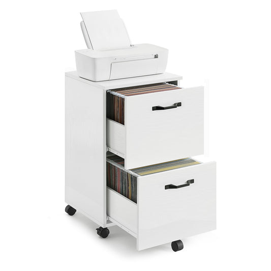 VASAGLE Mobile File Cabinet Modern Style 2 Drawers Rolling Filing Cabinet Wood Storage Shelf White for Home Office Study Room