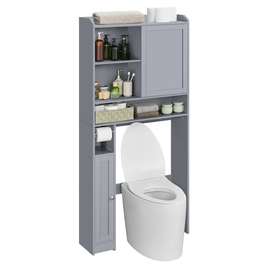 Space-Saving Over-The-Toilet Storage Shelf with Sliding Door and Adjustable Shelves - Modern Bathroom Organizer