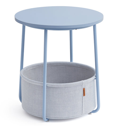 VASAGLE Round End Side Table with Fabric Storage Basket Bedside Table Nightstand for Living Room Bedroom Pale Blue Ice Blue