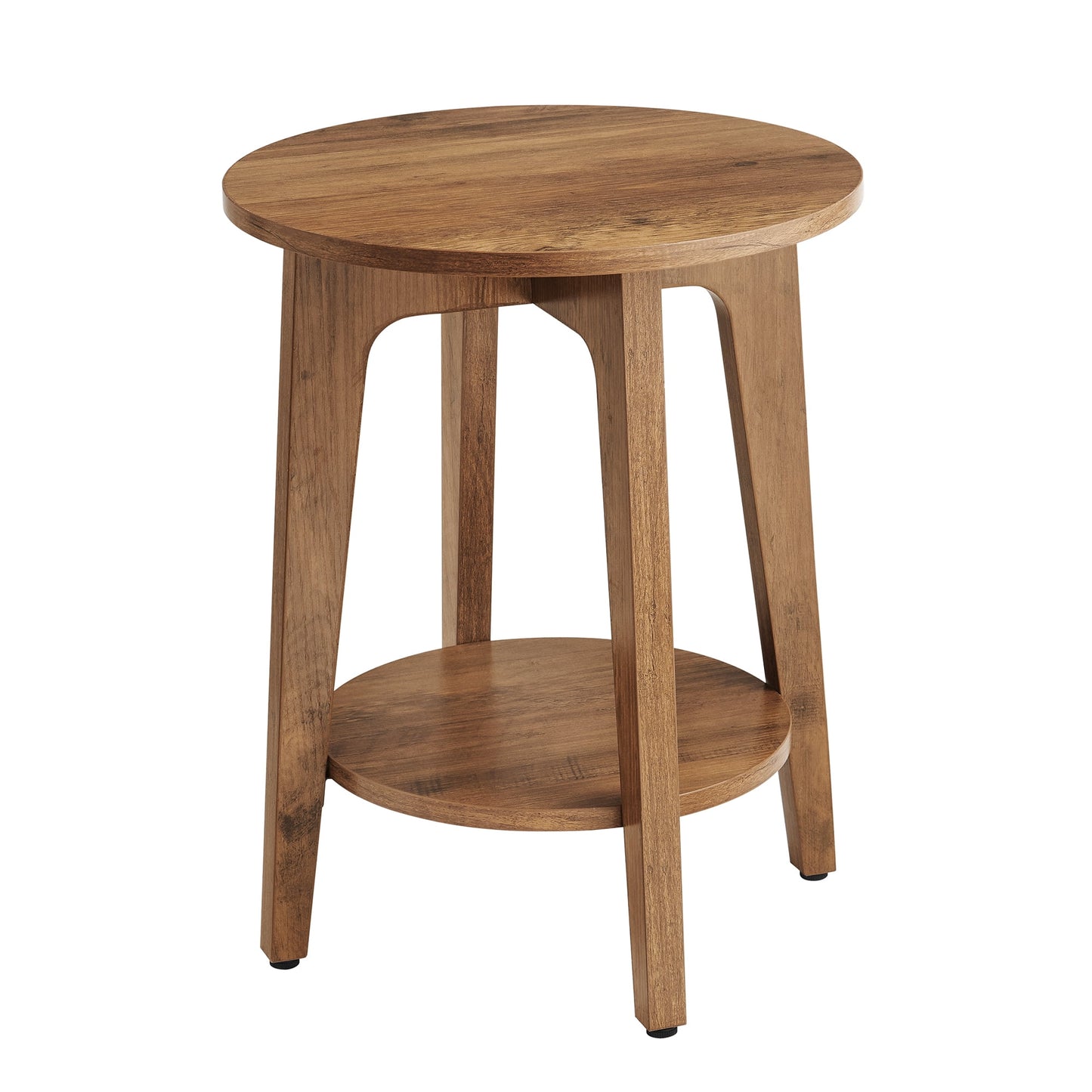 VASAGLE Round Side Table with Lower Shelf End Table for Small Spaces Nightstand Rustic Walnut