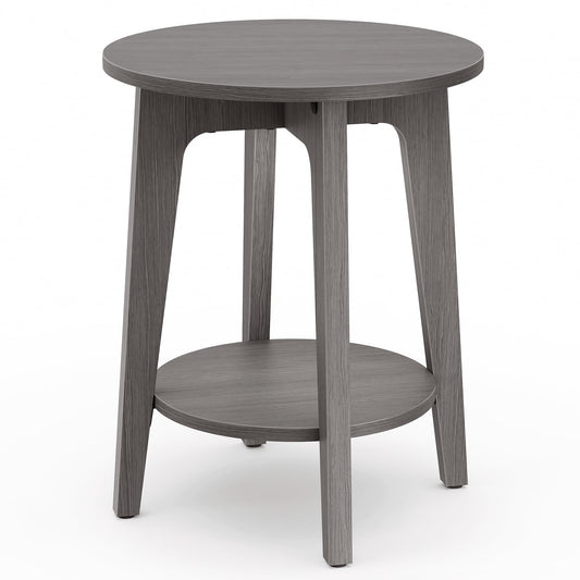 VASAGLE Round Side Table with Lower Shelf End Table for Small Spaces Nightstand Smoky Gray