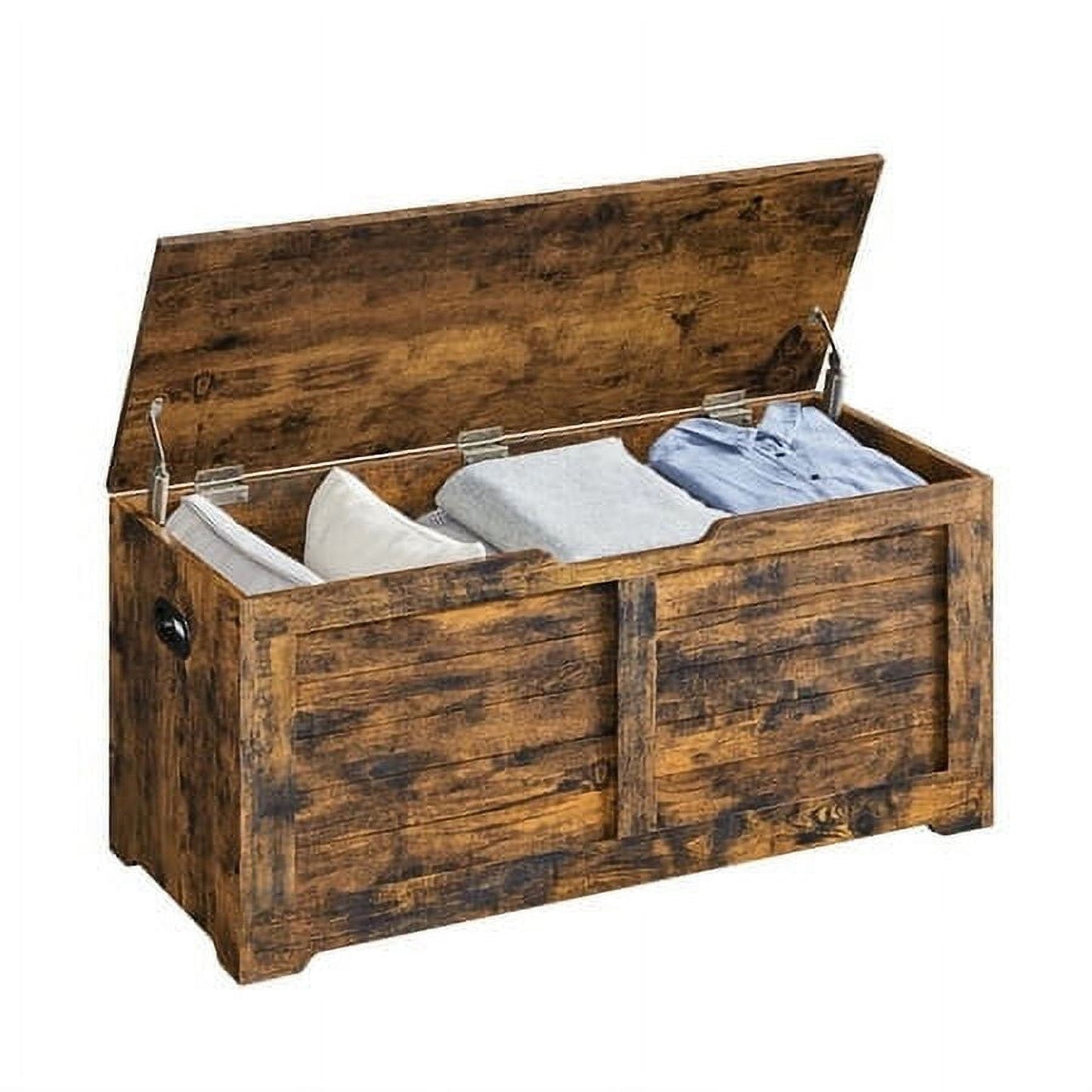 VASAGLE Rustic Style Storage Chest: Spacious Storage Trunk with Safety Hinges Shoe Bench and Extra Seating 15.7 x 39.4 x 18.1 Inches Rustic Brown