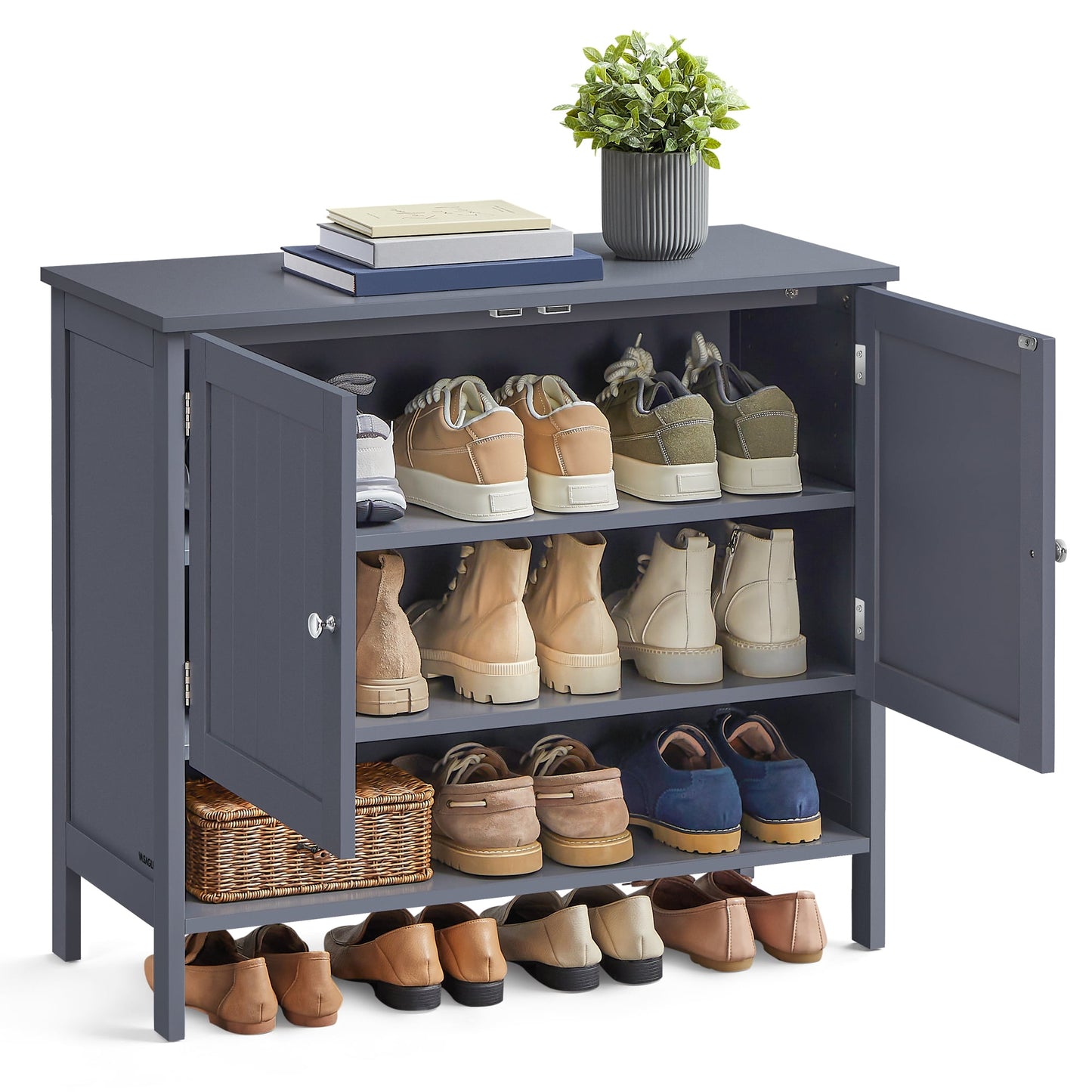 VASAGLE 3-Tier Shoe Cabinet with Adjustable Shelf - Modern Country Style Shoe Storage Organizer, Freestanding Entryway Cabinet, Slate Gray