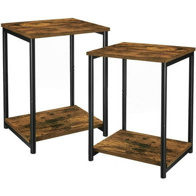 VASAGLE Side Tables Set of 2 Small End Table Nightstand for Living Room Bedroom Rectangle Brown and Black