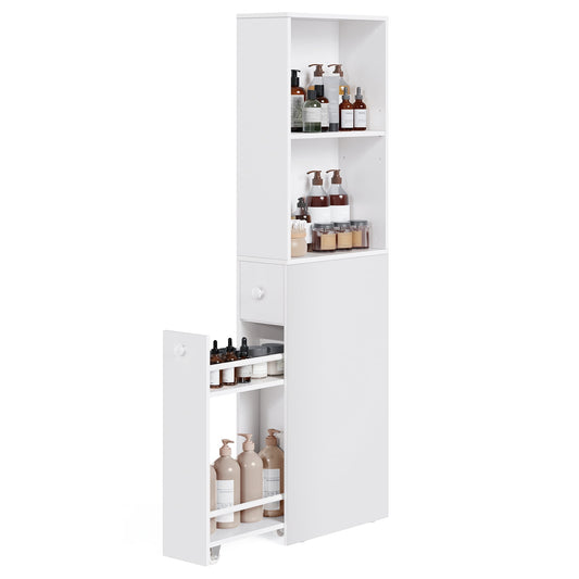 VASAGLE Slim Bathroom Storage Cabinet - Freestanding, Narrow Design, Adjustable Shelf - Classic White