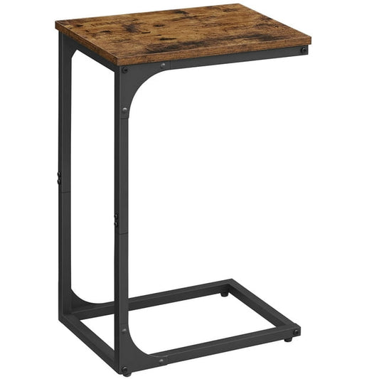 VASAGLE Slim End Table Sofa Side Table C-Shaped Snack Table for Living Room,Rustic Brown and Black