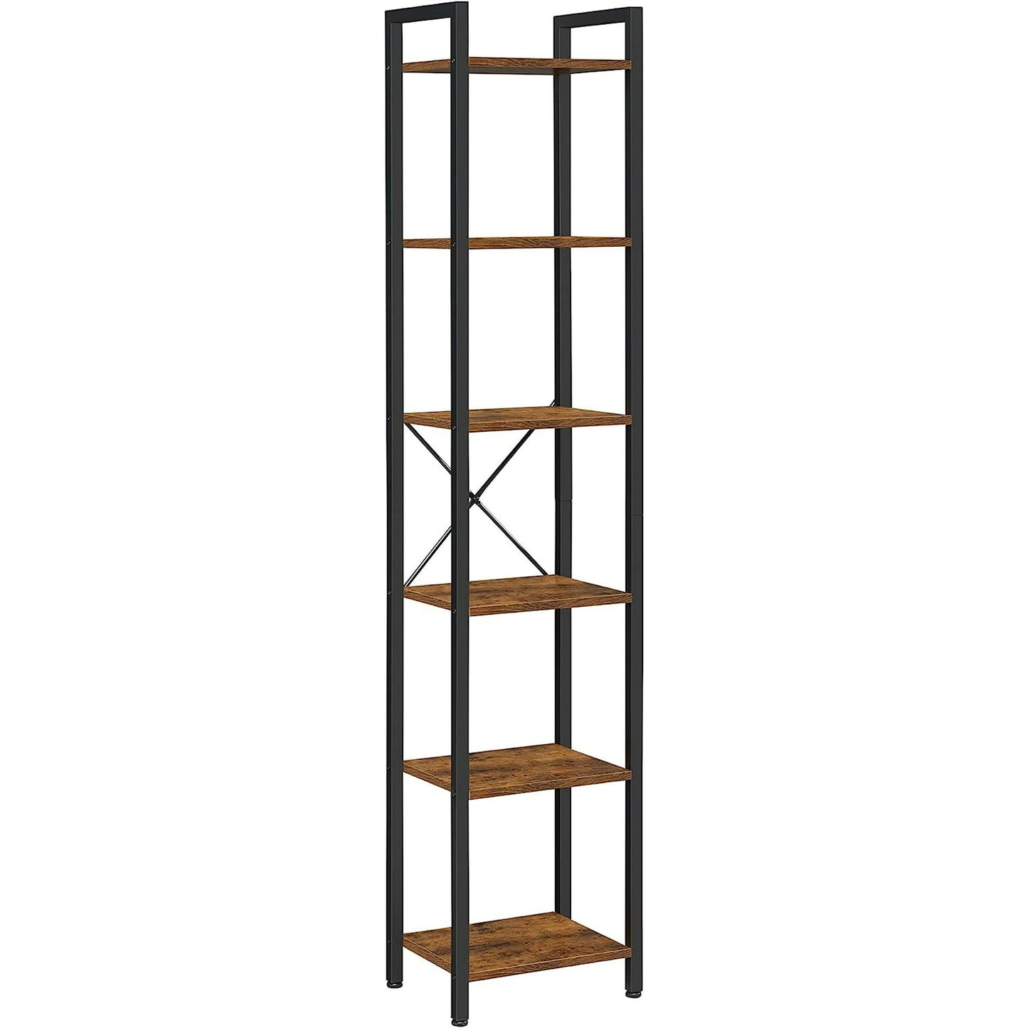 VASAGLE Storage Rack 6-Tier Tall Bookshelf Bookcase Display Shelves for Living Room Office Rustic Brown and Black