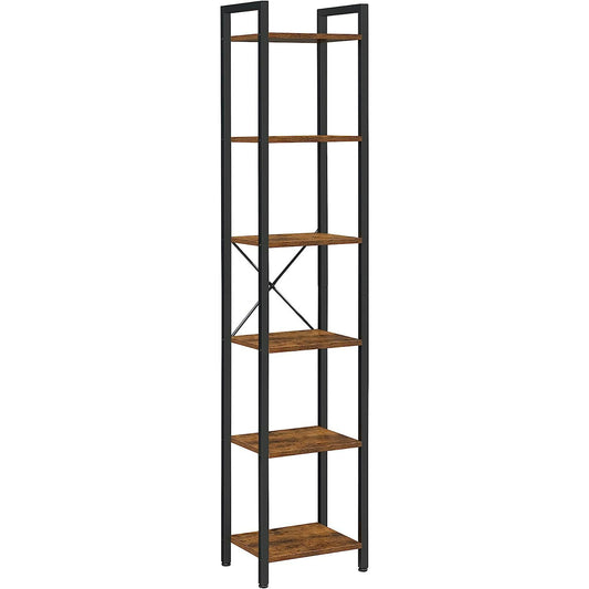 VASAGLE Storage Rack 6-Tier Tall Bookshelf Bookcase Display Shelves for Living Room Office Rustic Brown and Black