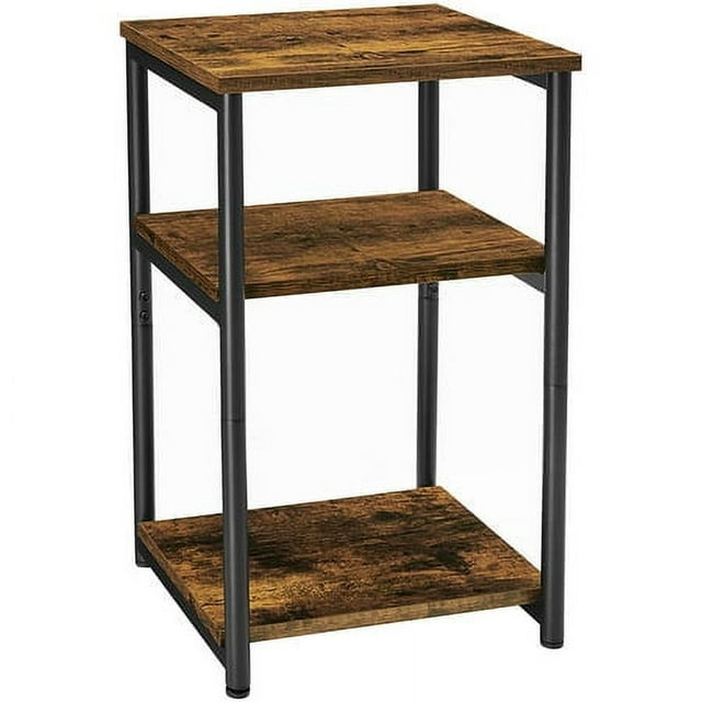 Vasagle 3-Tier Tall Side Table, Steel Frame End Table with Storage Shelves for Living Room Rustic Brown and Black