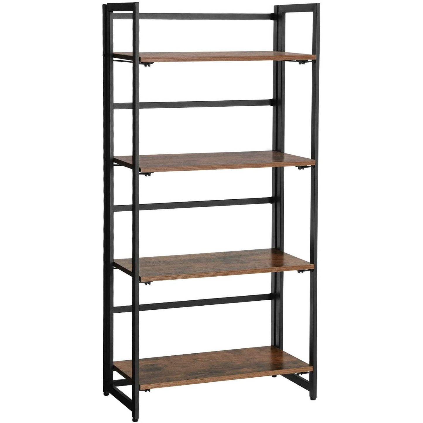 Vasagle Industrial Bookshelf Folding Bookcase 4-Tier Ladder Shelf Wood Look Accent Furniture with Metal Frame for Home Office Sturdy and Stable Rustic Brown