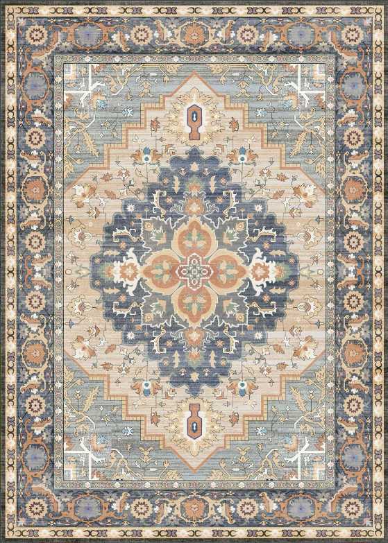 SONGMICS HOME Tripartite vintage rug 8x10 Misty Blue