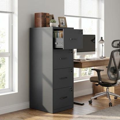 VASAGLE 4-Drawer Vertical File Cabinet, Filing Cabinet, with 4 Lockable Drawers, Adjustable Hanging Rail, for A4 and Letter-Size Files, Ink Black