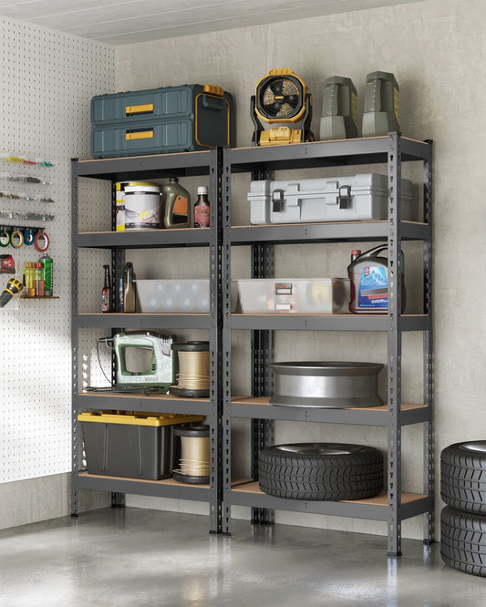 SONGMICS 5-Tier Storage Shelves Garage Storage Set of 2 11.8 x 29.5 x 59.1 Inches, Gray