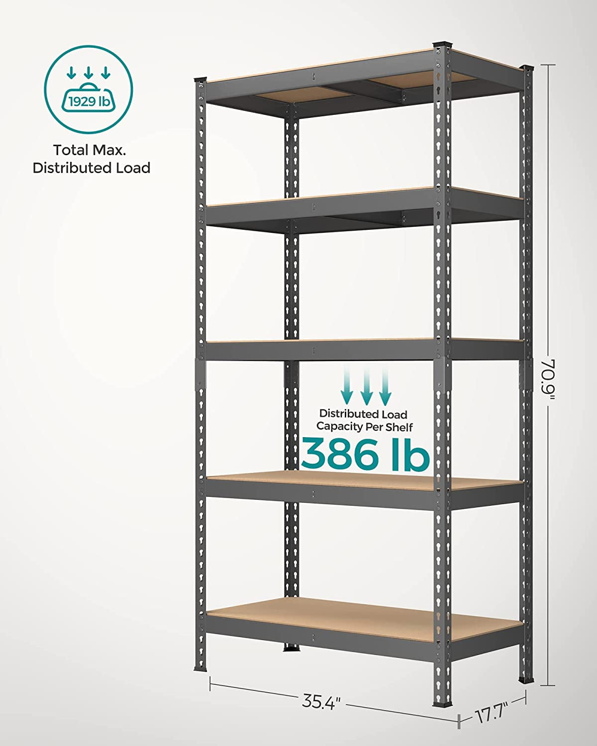 VASAGLE 5-Tier Utility Shelves Metal Storage Shelves Garage Shelving Unit Adjustable Garage Storage Shelves Storage Racks Heavy Duty Shed Shelving