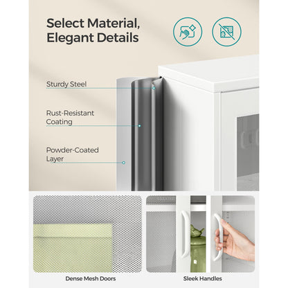 SONGMICS Metal Storage Cabinet with Mesh Doors, Steel Display Cabinets with Adjustable Shelves for Bathroom Home Office