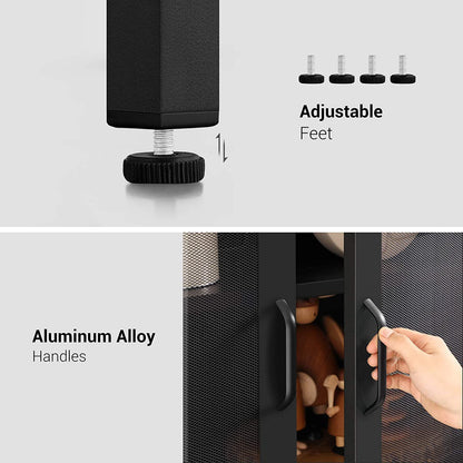 SONGMICS Metal Storage Cabinet with Mesh Doors, Steel Display Cabinets with Adjustable Shelves for Bathroom Home Office