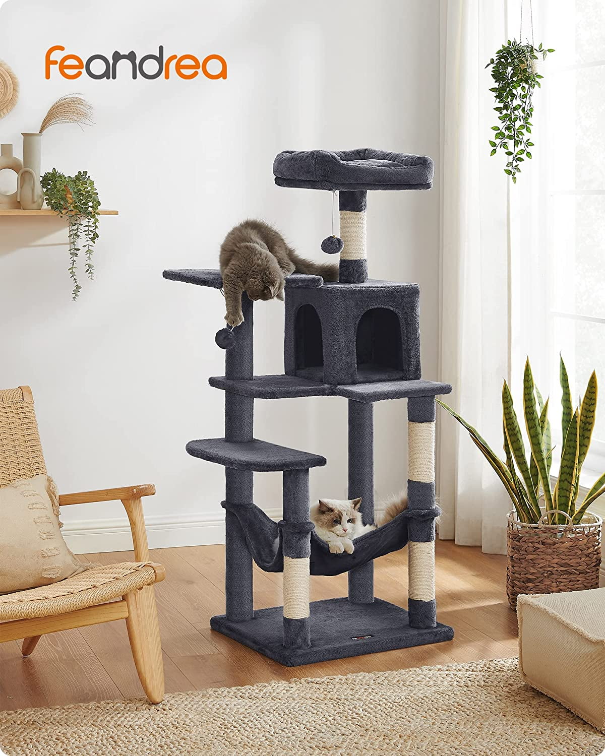 FEANDREA Cat Tree, Cat Tower, Cat Condo with Scratching Posts, Hammock