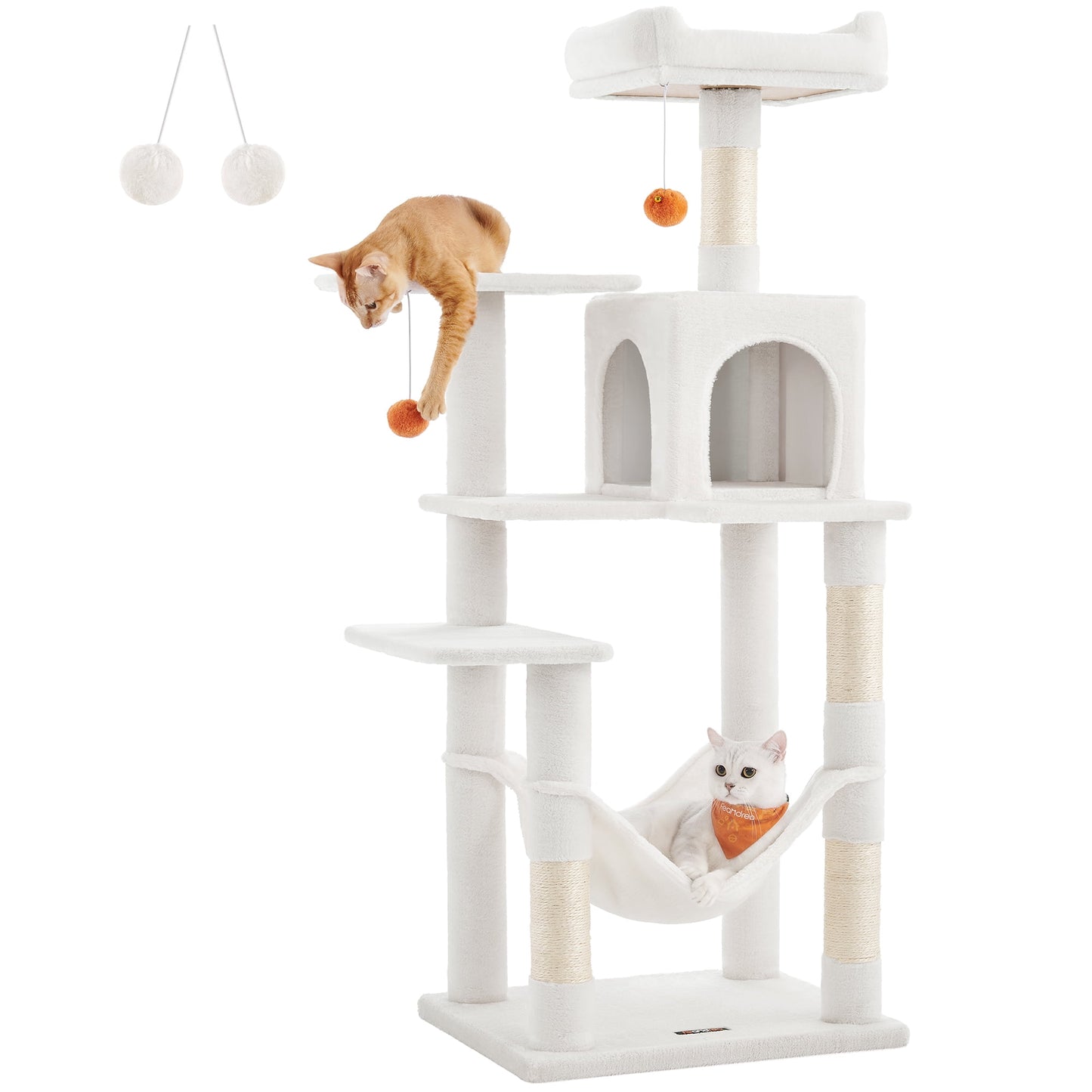 Feandrea Multi-Level Cat Tree, 56.3-Inch Cat Tower for Indoor Cats, Cream White