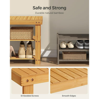 3-Tier Shoe Rack Bench, Hallway Bamboo Organizer, Home Storage Shelf with Holds 286 lb, Natural