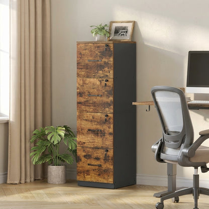 VASAGLE 4-Drawer Vertical File Cabinet, Filing Cabinet, with 4 Lockable Drawers, Adjustable Hanging Rail, for A4 and Letter-Size Files, Rustic Brown