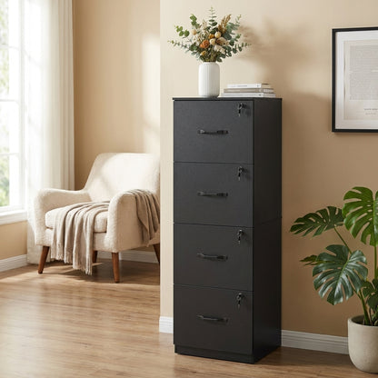 VASAGLE 4-Drawer Vertical File Cabinet, Filing Cabinet, with 4 Lockable Drawers, Adjustable Hanging Rail, for A4 and Letter-Size Files, Ink Black