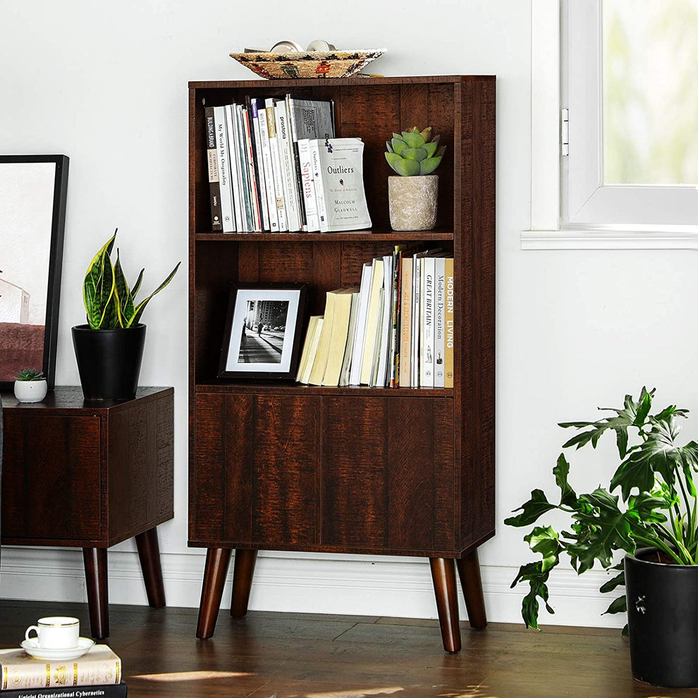 Vasagle Bookcase, 2-Tier Bookshelf, Storage Cabinet, Walnut Color ...