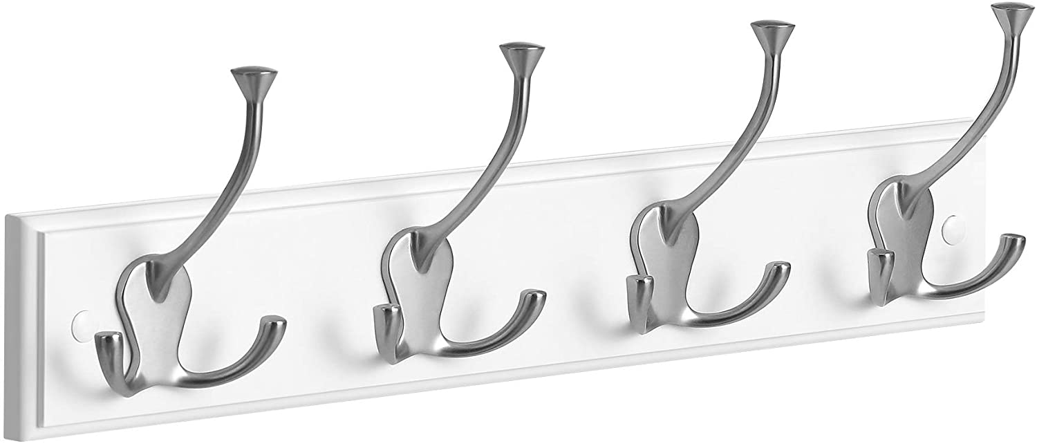 SONGMICS Wall-Mounted Coat Rack, Hook Rack with 4 Tri-Hooks, White ...