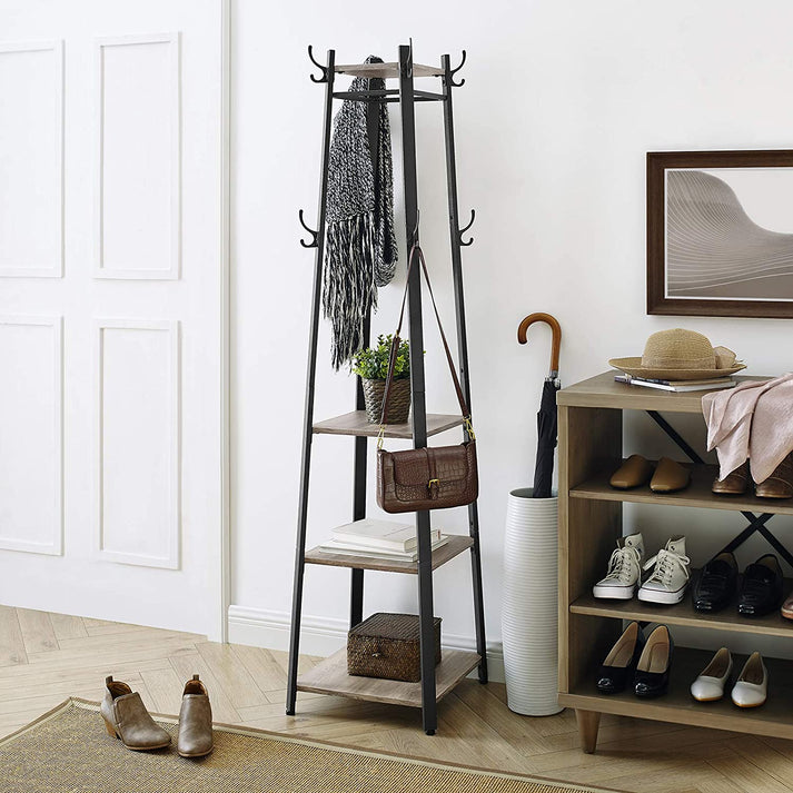 VASAGLE Coat Rack, with 3 Shelves, Greige and Black – Songmics Home