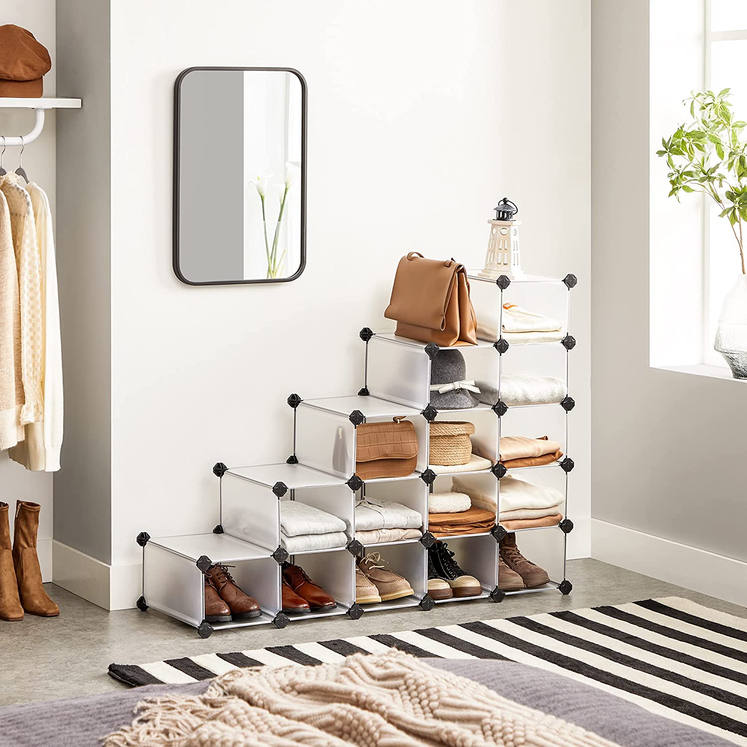 SONGMICS Shoe Rack, Cube Storage, 15-Slot Shoe Storage Organizer, Whit ...