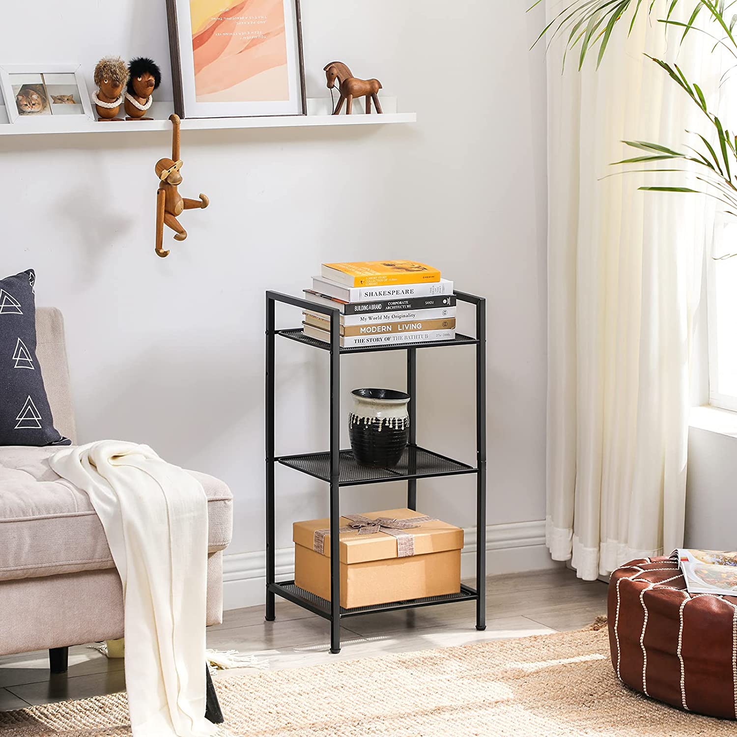 SONGMICS 3-Tier Storage Rack, Customizable Bathroom Shelf Black ...
